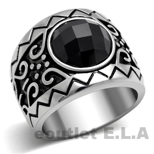 13mm BLACK CZ STAINLESS STEEL MENS RING-6 sizes